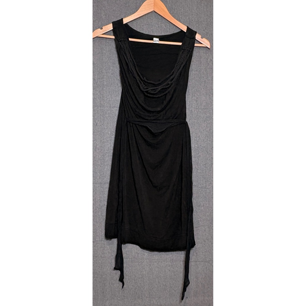 Free People Black Draped Cowl Neck Braided Trim Mini Dress Small Sleeveless Boho